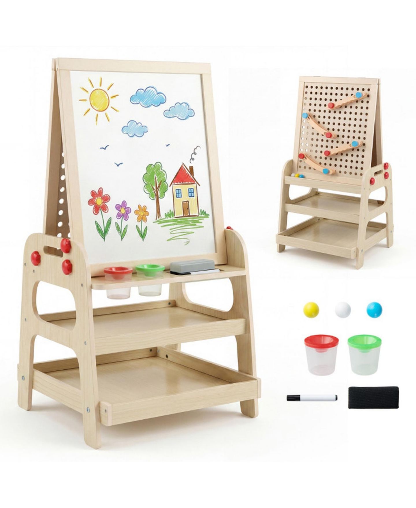 Детский конструктор HONGGE 2-in-1 Magnetic Art Easel and Marble Run Building Set, Ages 3+, цвет: Сосновый — фото 8