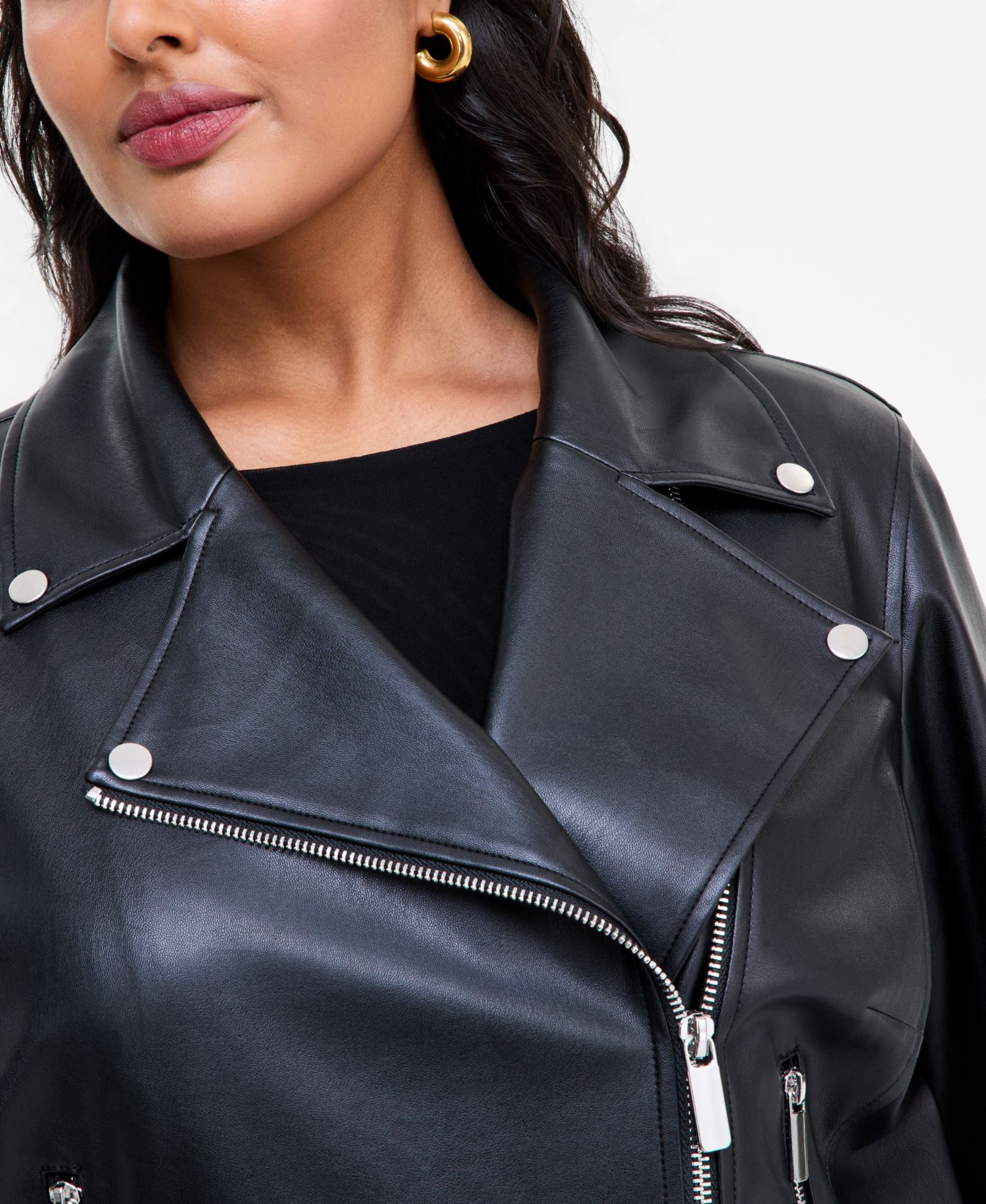 Plus Size Biker Faux Leather Jacket
