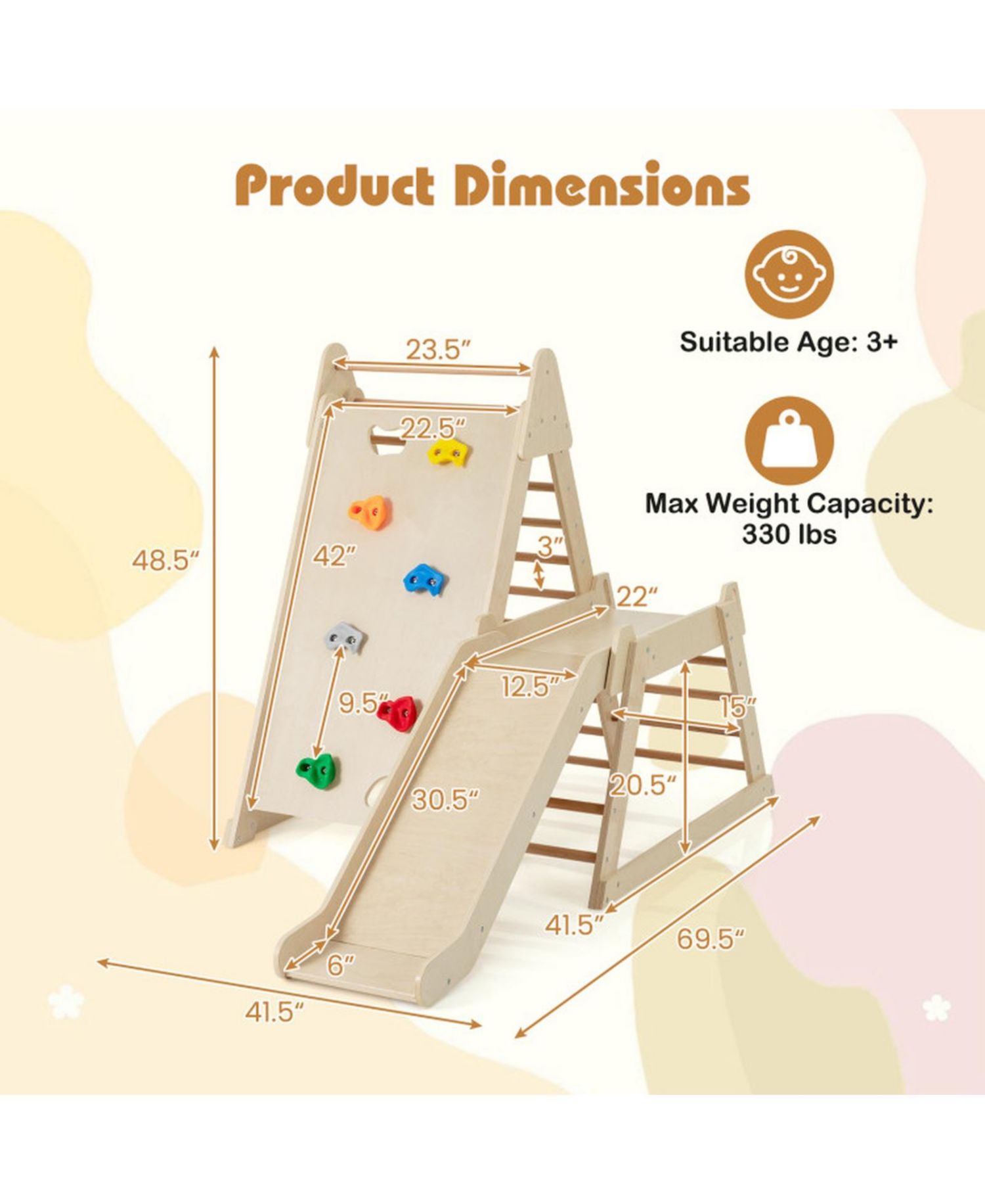 3-in-1 Indoor Jungle Gym with Extended Slide, Ages 3+