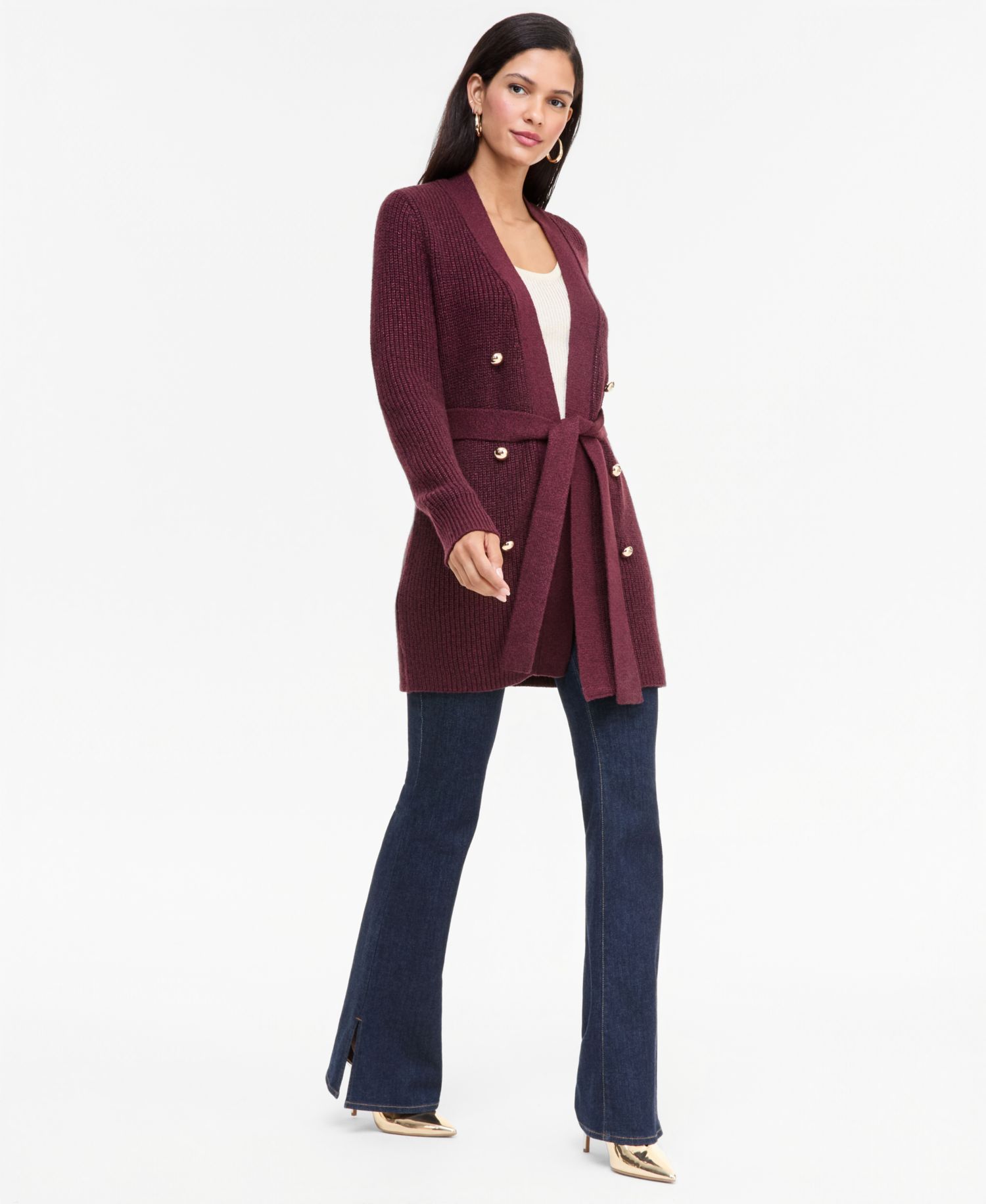 Women's Double Breasted Lurex Long-Sleeve Cardigan