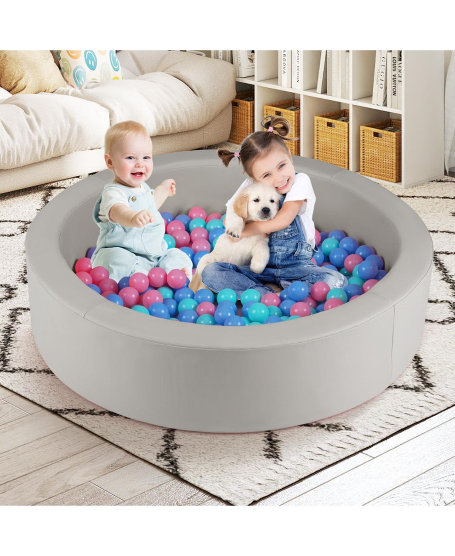 42.5 in Round Foam Ball Pit with 25D Sponge Filling and Washable PU Cover for Toddlers