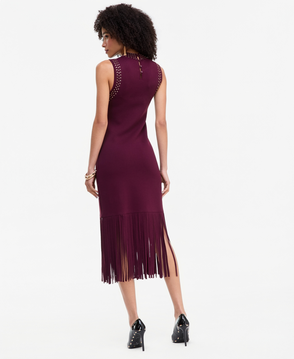 I.n.c. International Concepts Women's Sleeveless Midi Fringe-Trim Sweater Dress, Macy's Exclusive
