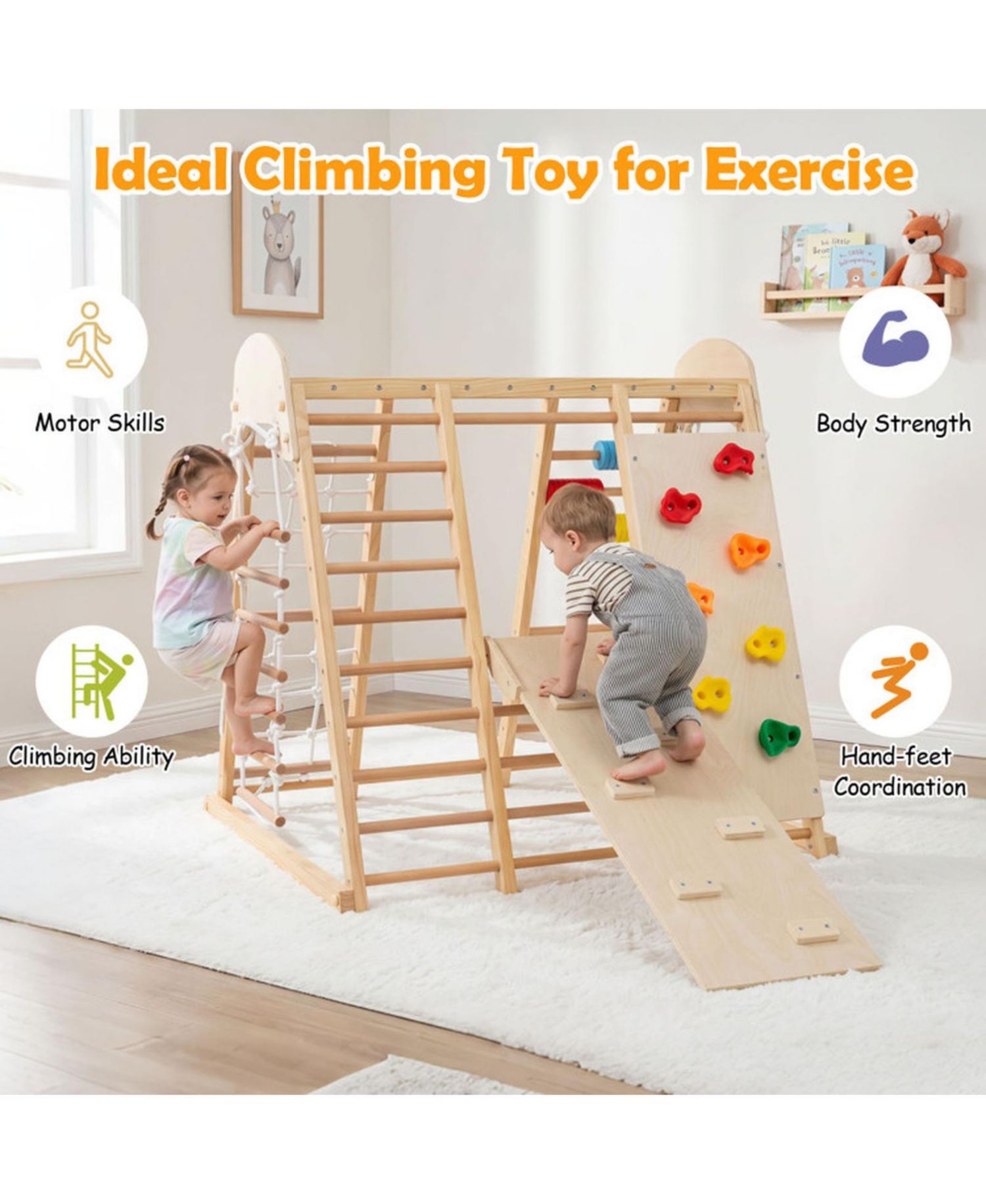 Ages 3+ 8-in-1 Foldable Wooden Indoor Jungle Gym