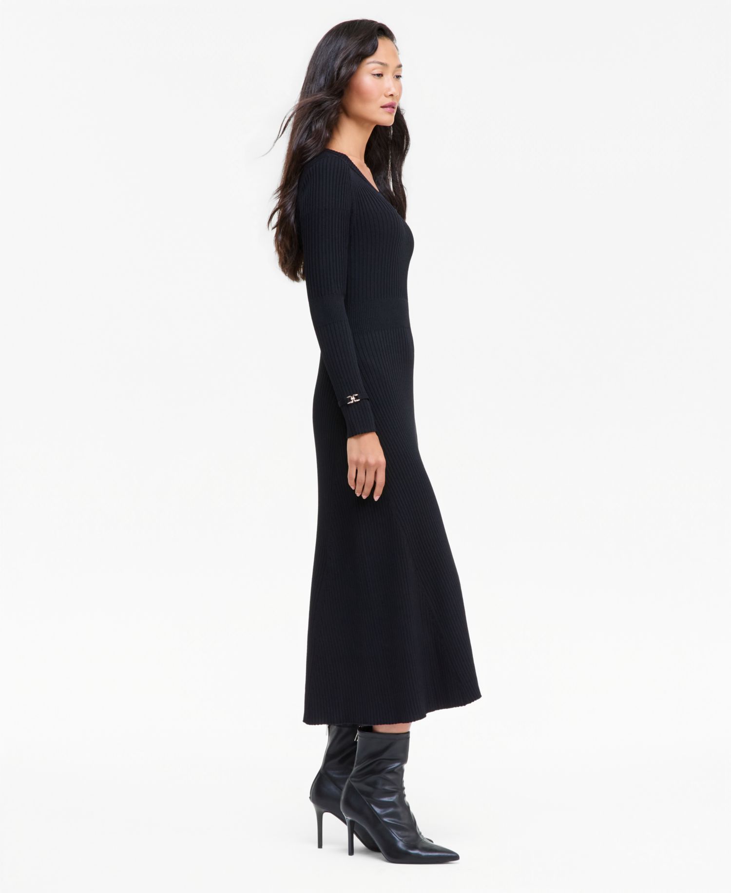 Women's Crewneck Ribbed Long-Sleeve Sweater Dress