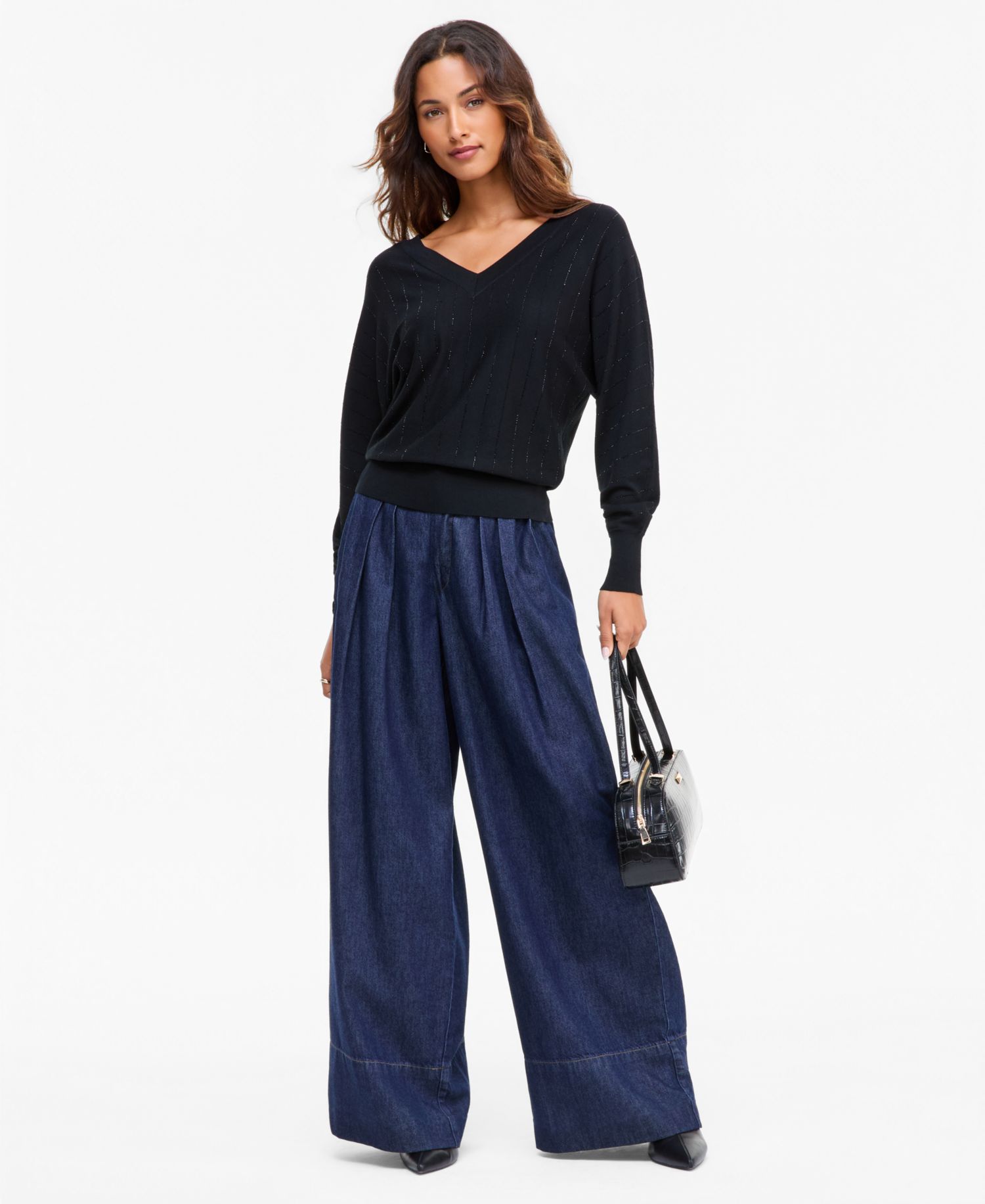 Women's Embellished Double V-Neck Pullover