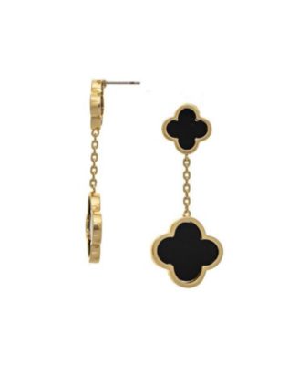 18K Gold Plated Onyx Flower Double Drop Earrings