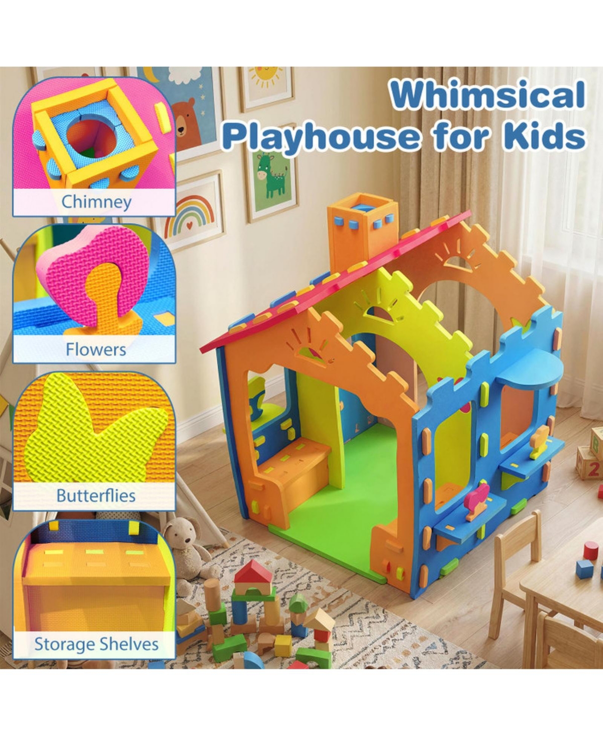 Hongge Cottage Soft Eva-Foam Peek-a-Boo Windows Playhouse, Ages 18 Months+