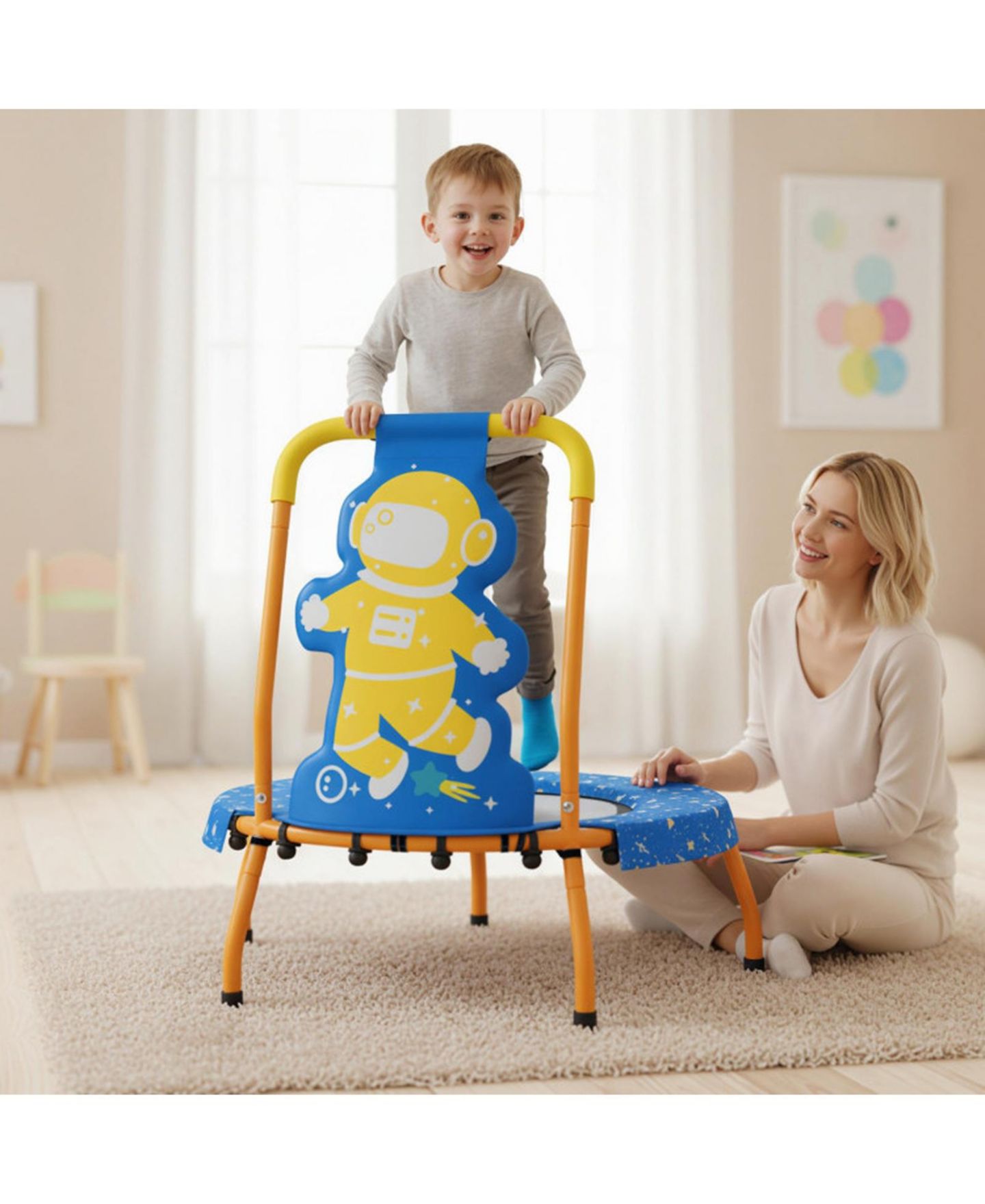 Детская игрушка HONGGE Mini Toddler Trampoline with Padded Handle, 28" × 30", 176 lb Capacity, Ages 3-6, цвет: Синий — фото 2