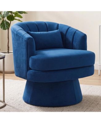Velvet Swivel Accent Chair, 360 degree(s) Barrel Chair with Lumbar Pillow, Round Base Comfy Upholstered Armchair for Living Room