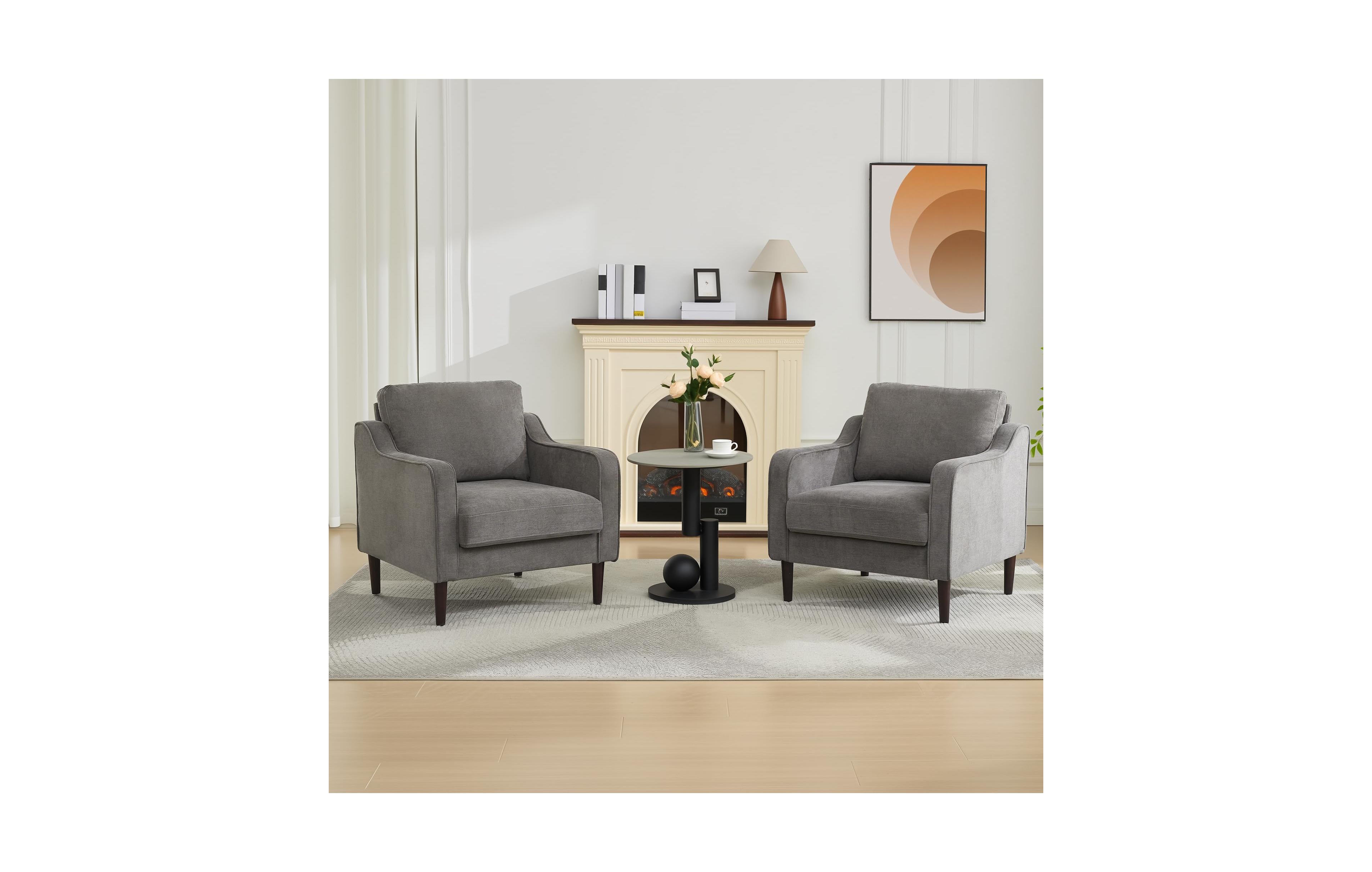 homfan 2 Set of Accent Chair for Living Room, Mid Century Reading Chair Scooped Armchair, High Back Upholstered Chair for Bedroom Apartment