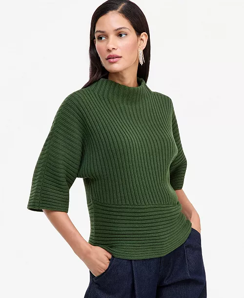 I.N.C. International Concepts Women's Ribbed-Knit Asymmetrical-Hem Mockneck Sweater