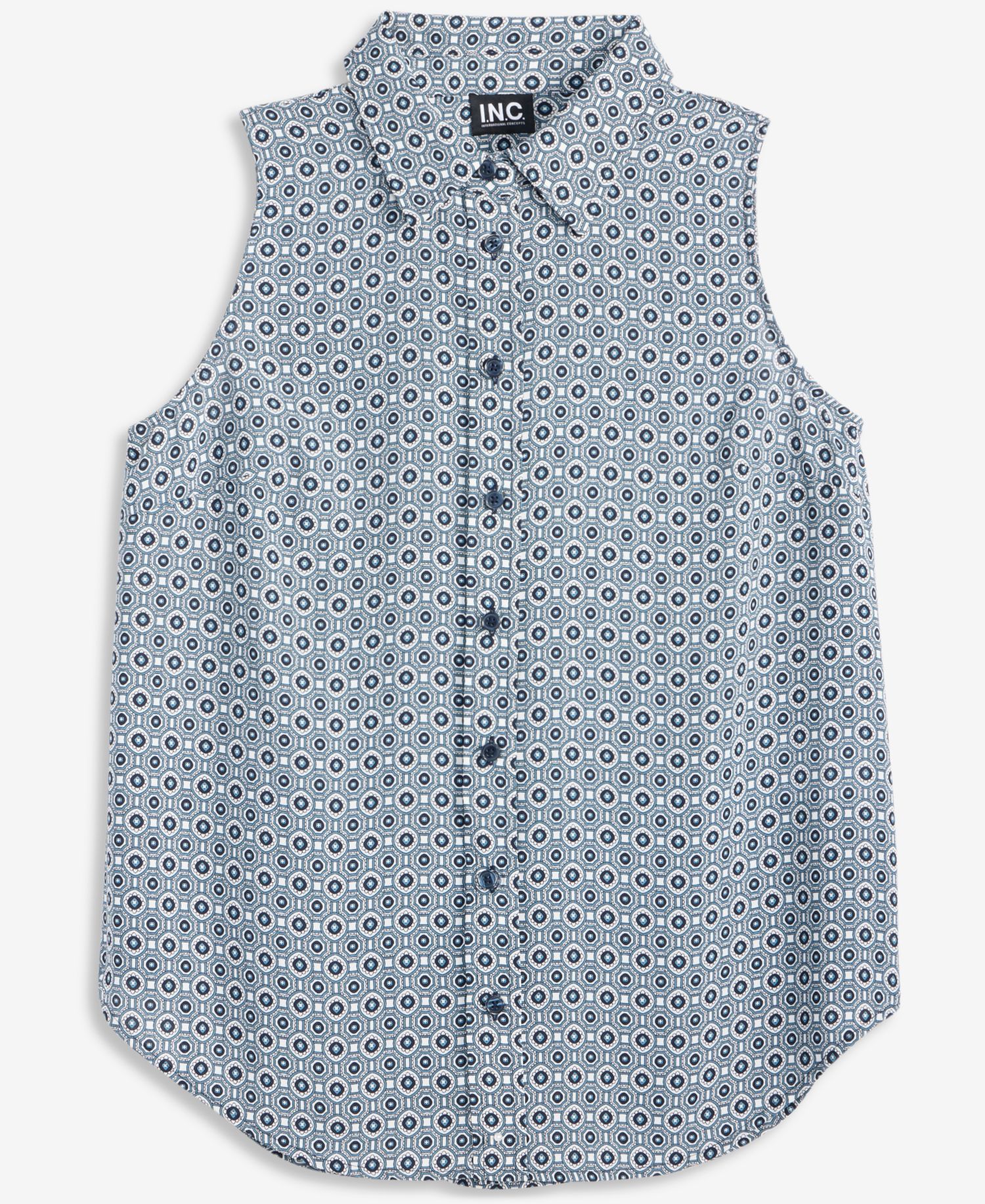 Women's Sleeveless Button-Up Geometric-Print Blouse