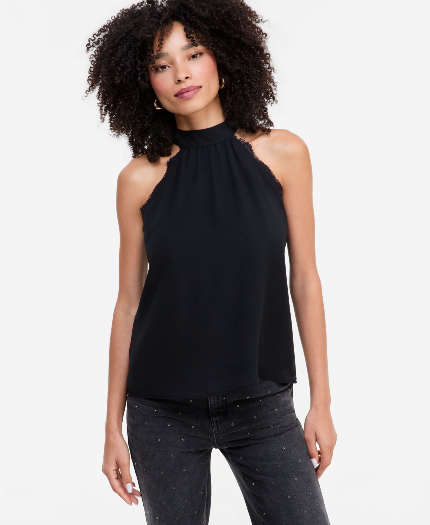 Women's Halter Neck Lace-Trim Blouse