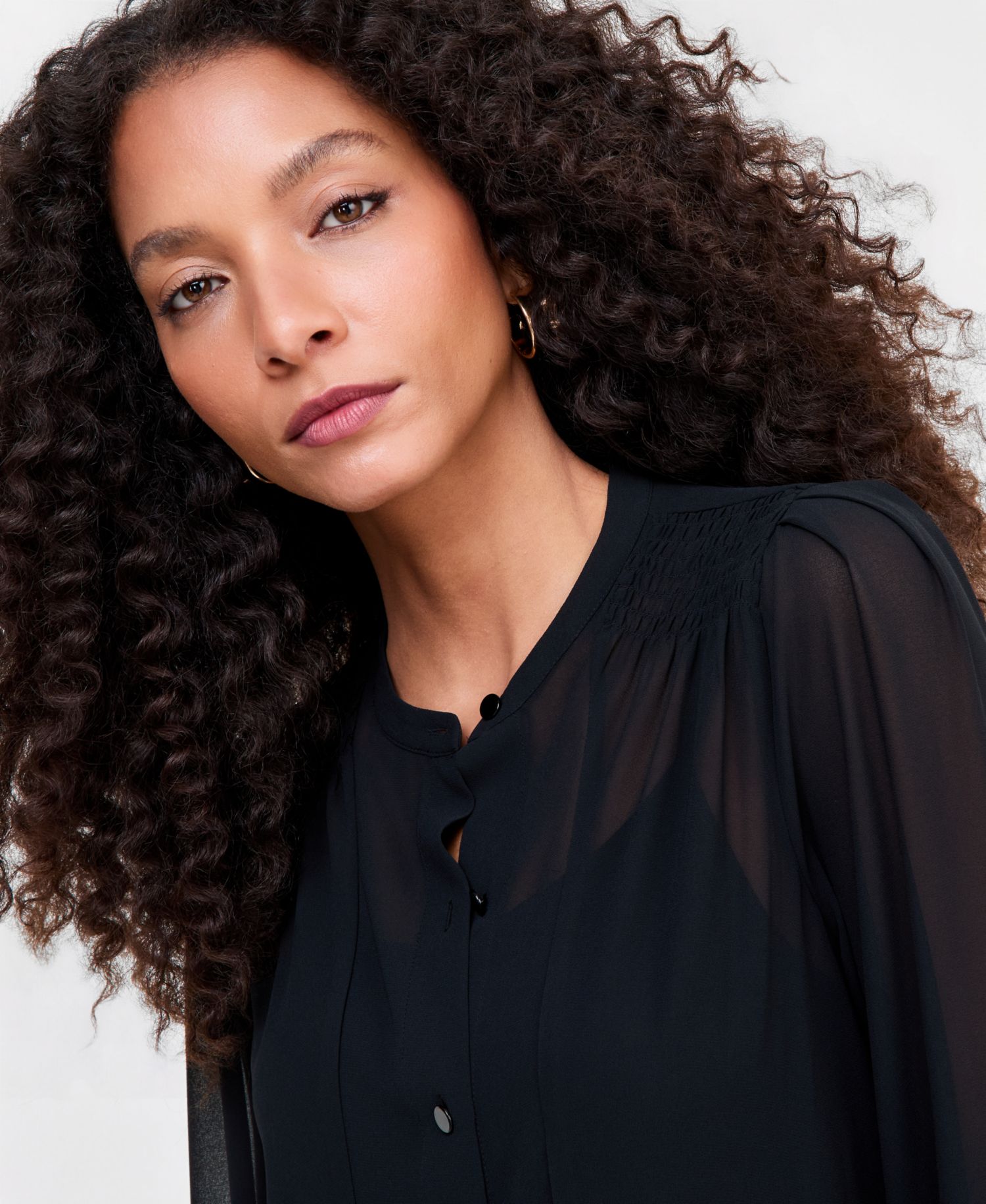 Women's Long Sleeve Sheer Button-Front Blouse