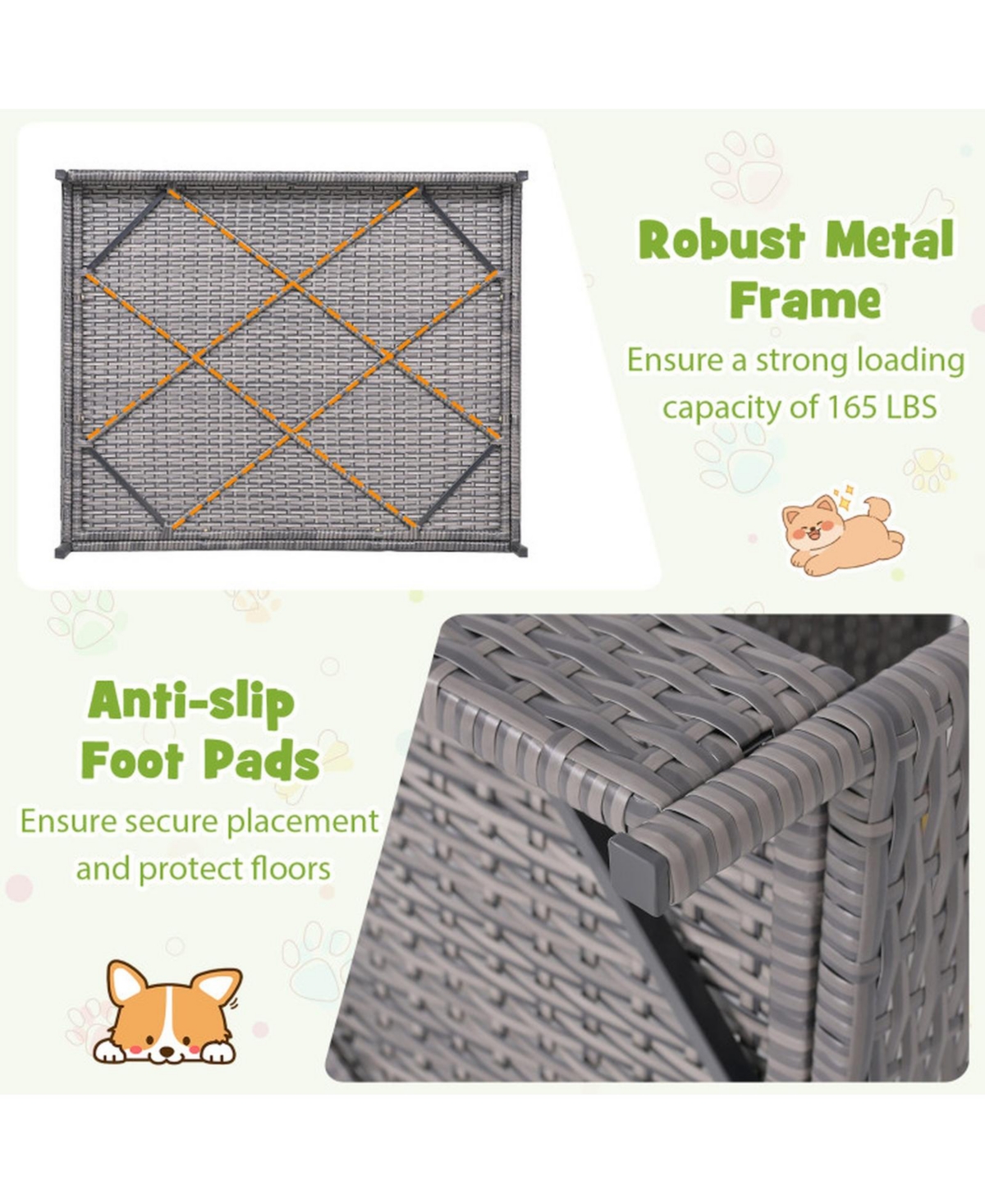 Sugift Elevated Wicker Dog House Pe Rattan Dog Bed With Canopy