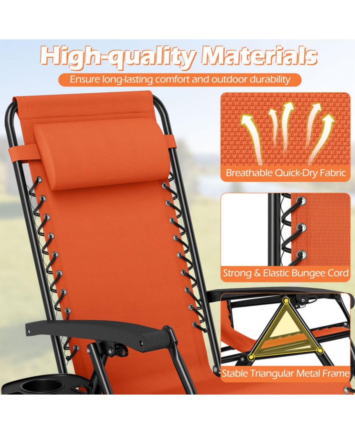 Sugift Portable Zero Gravity Chair with Cup Holder Tray and 160degree(s) Adjustable Backrest