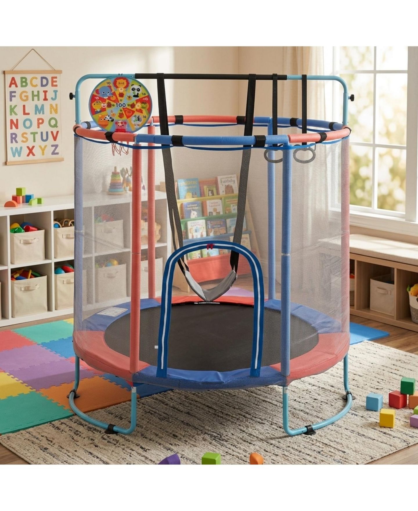 Детская игрушка SUGIFT 55" Kids Trampoline with Adjustable Gymnastics Bar, Basketball Hoop and Swing, Ages 3+, цвет: Тёмно-синий — фото 2