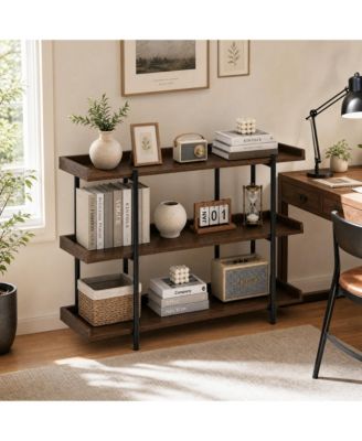3 Tier Console Table, Rustic Farmhouse Sofa Table with Edge Guard, Industrial Entryway Table with Wood Shelves, 6 Legs