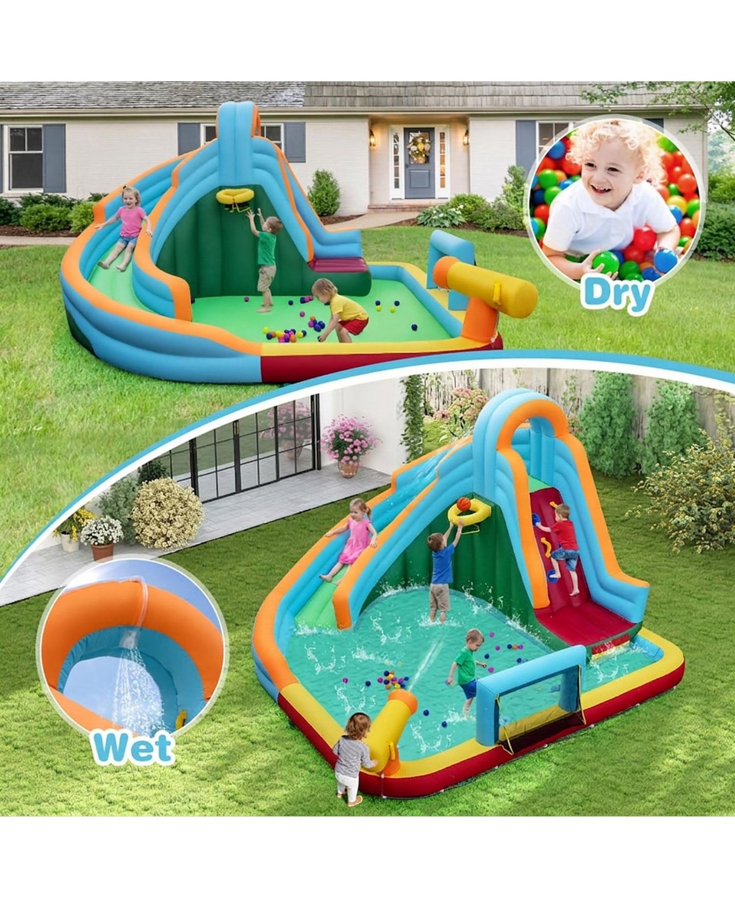 Детская игрушка SUGIFT 6-in-1 Inflatable Oxford Cloth Water Slide Park Bounce House With Long Slide Splash Pool Climbing Wall, Wet or Dry Play, Ages 3-12, цвет: Open Miscellaneous — фото 8