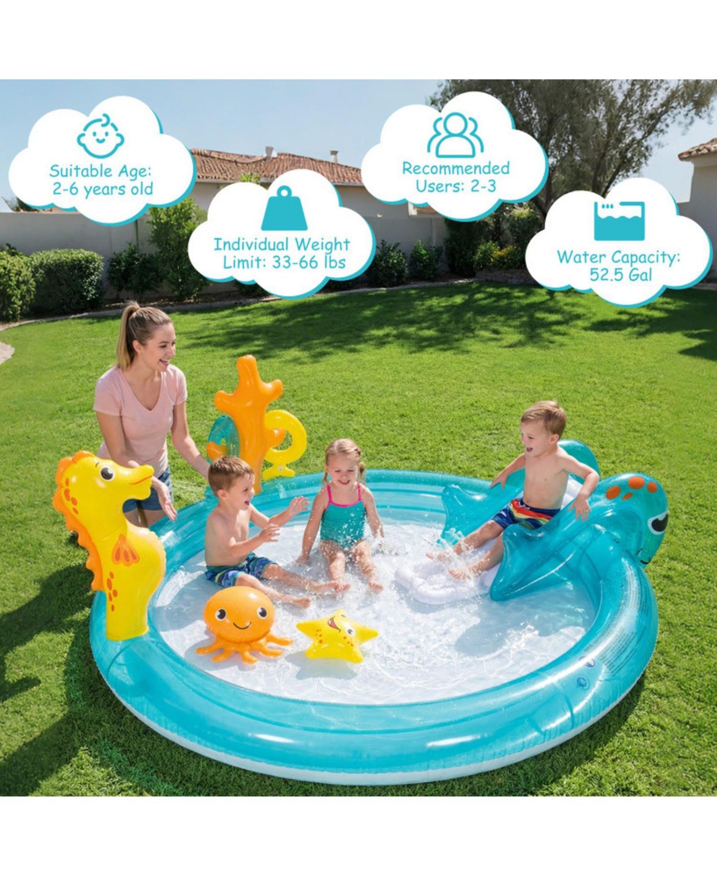 Детские игрушки SUGIFT Kids Inflatable Water Park 70" x 62" x 26.5", PVC with Slide, Sprinkler & Ring-Toss Game Play Center, Ages 2-6, цвет: Open Miscellaneous — фото 8