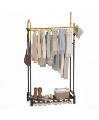 Freestanding Double Rod Garment Rack with Bottom Shoe Shelf