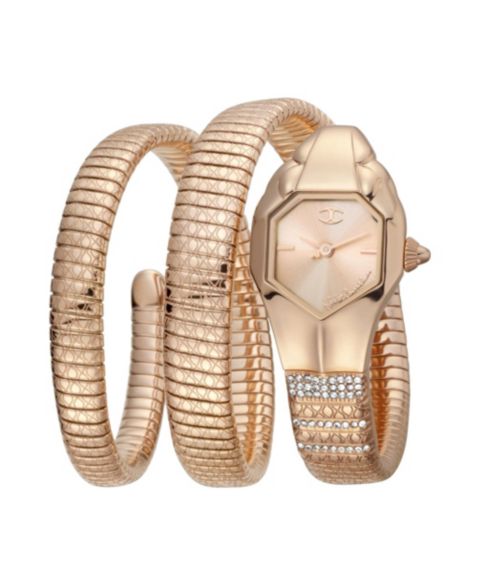 Женские часы Just Cavalli Glam Snake Quartz IP Stainless Steel Bracelet Watch, цвет: Розовый
