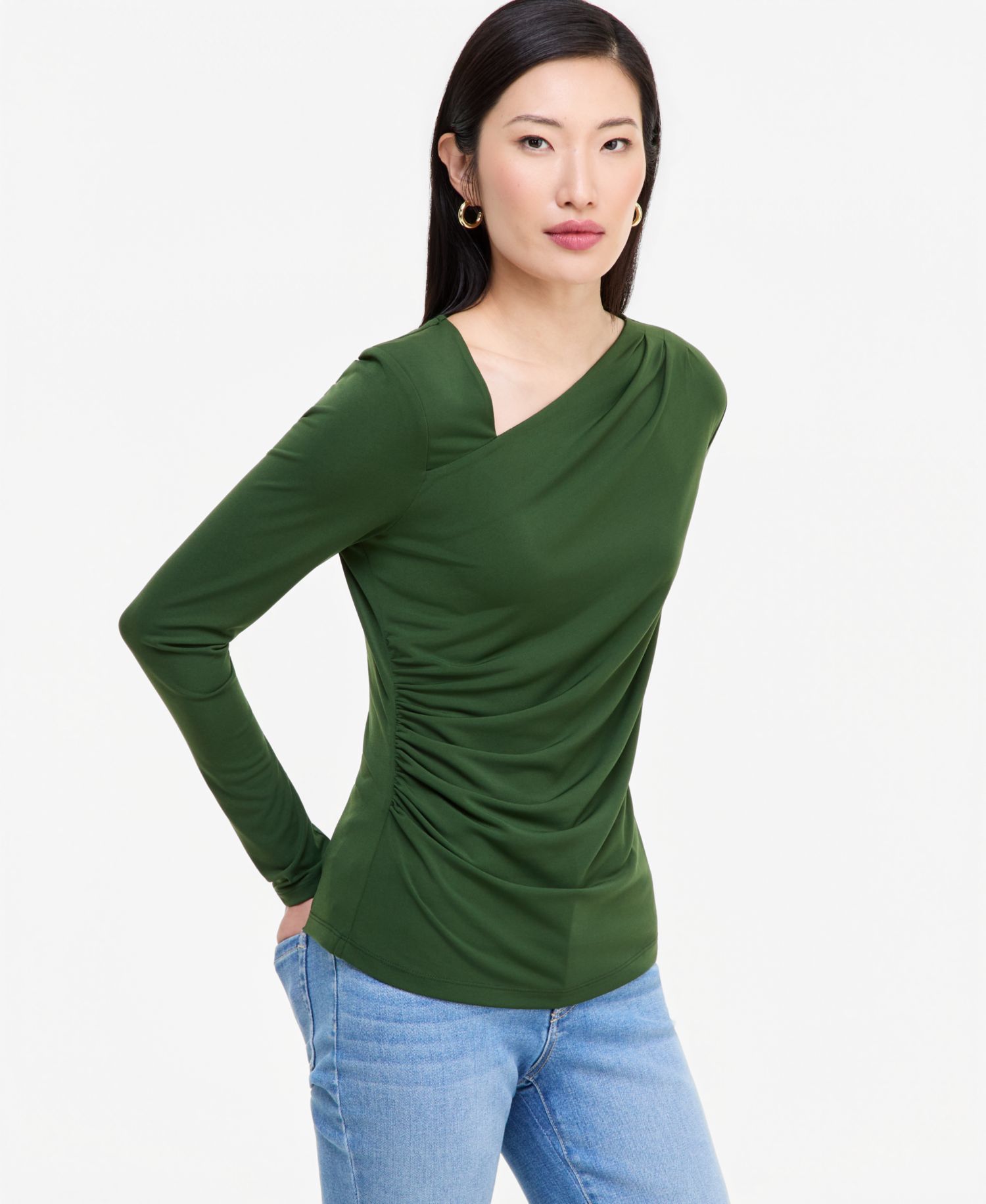 Women's Asymmetrical-Neck Long-Sleeve Top