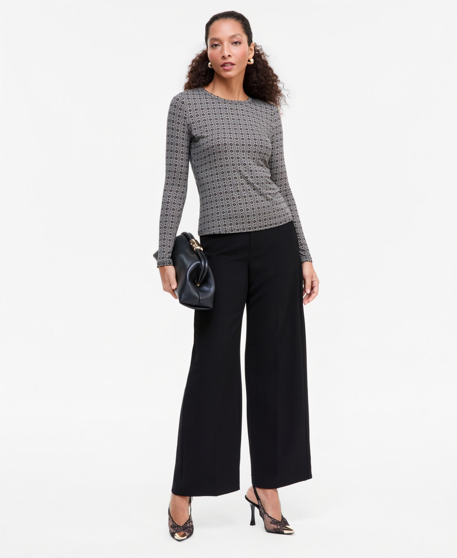 Women's Geometric-Print Long-Sleeve Crewneck Top