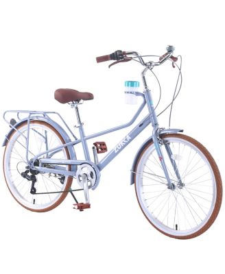 24 Inch Cruiser Bike,6 Speed Step-Through Commuter Bicycle with Rear Rack and Cup Holder,City Bike