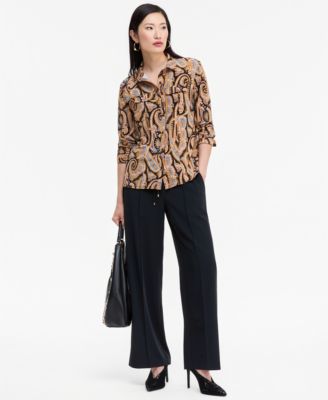 Women's Print Long-Sleeve Utility Button-Up Paisley-Print Blouse