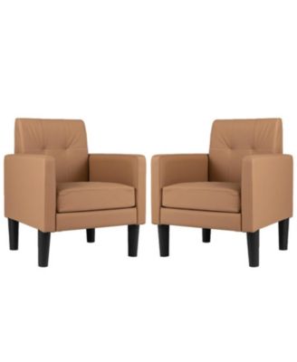 Set of 2 PU Leather Modern Accent Chairs with Removable Seat Cushion