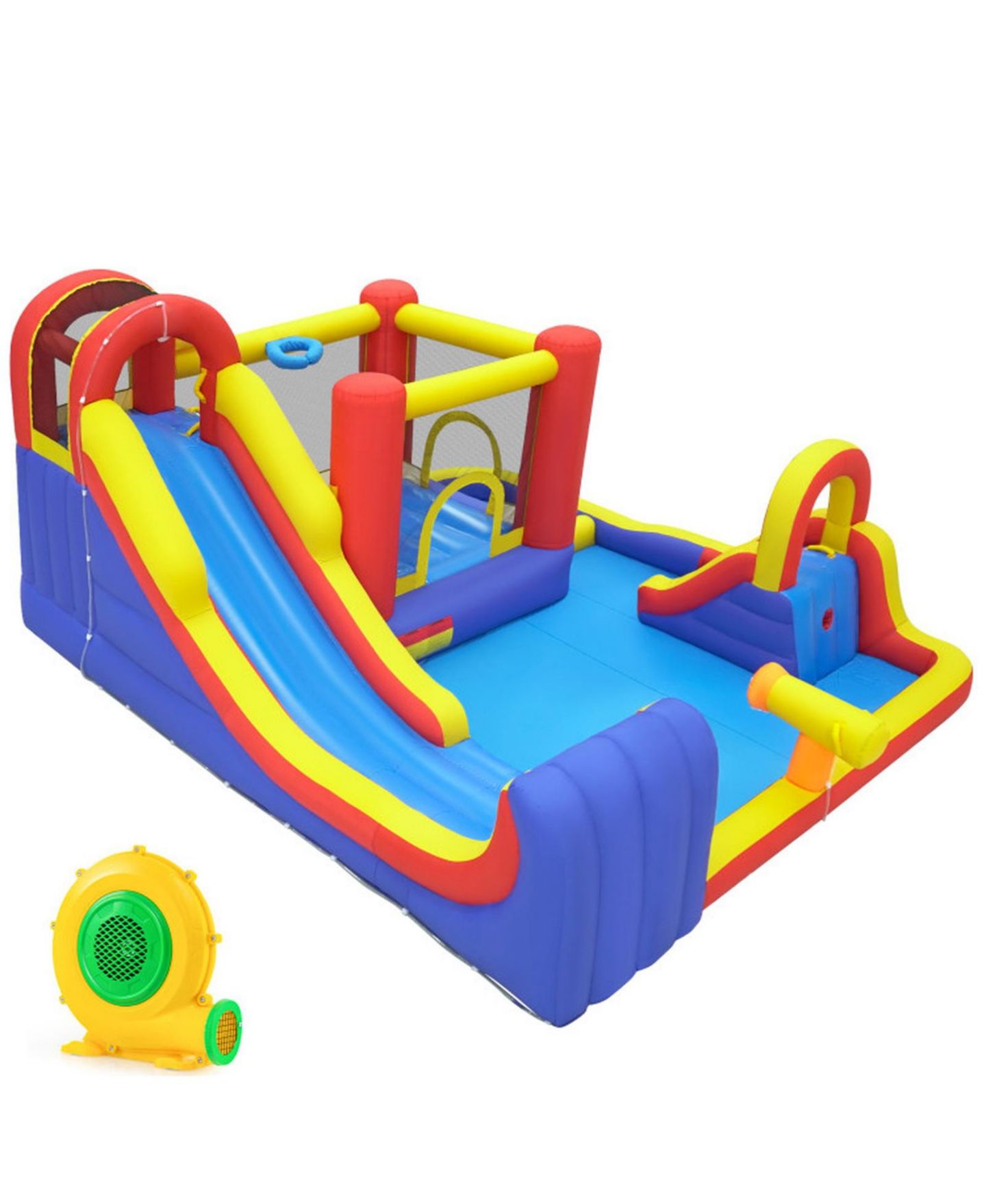 Детские игрушки HONGGE 7-in-1 Outdoor Bounce House with Dual Slides & 680W Blower, Accommodates 2 Kids, Ages 3-12, цвет: Красный / Жёлтый — фото 9