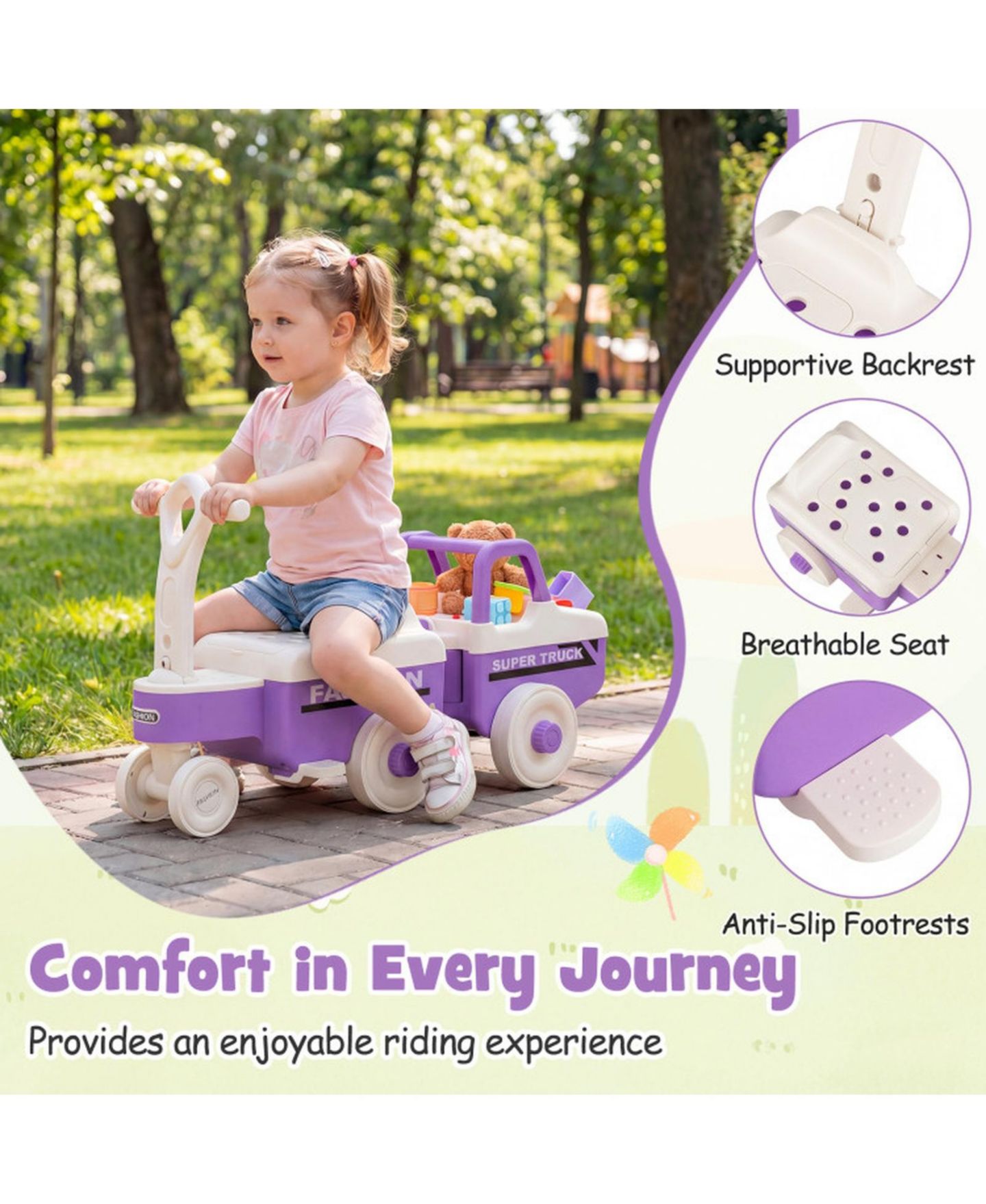 Детская игрушка HONGGE 4-in-1 Ride-On Push Car with Detachable Cargo Trailer & Music, 45 lbs Capacity, Ages 18 Months+, цвет: Фиолетовый — фото 8