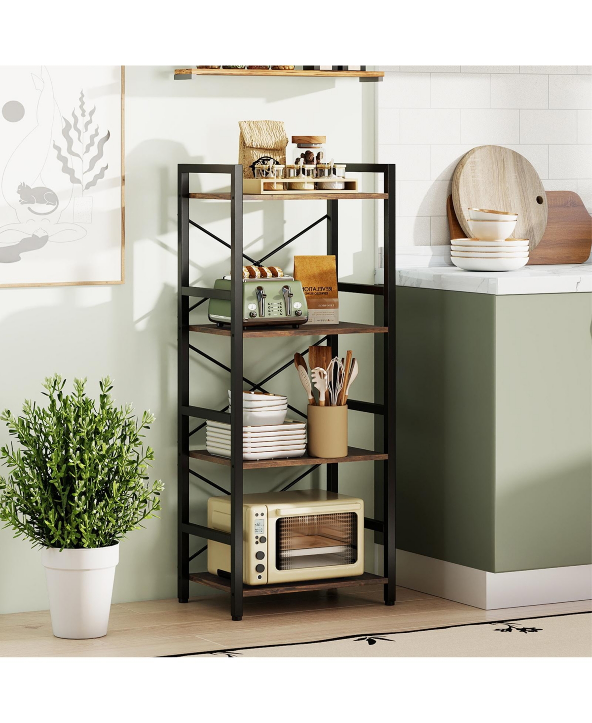 Costway 4-Tier Bookshelf with Metal Frame and Wooden Storage Racks for Living Room