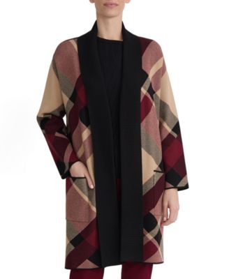 Women's Plaid Turnback Collar Long-Sleeve Cardigan