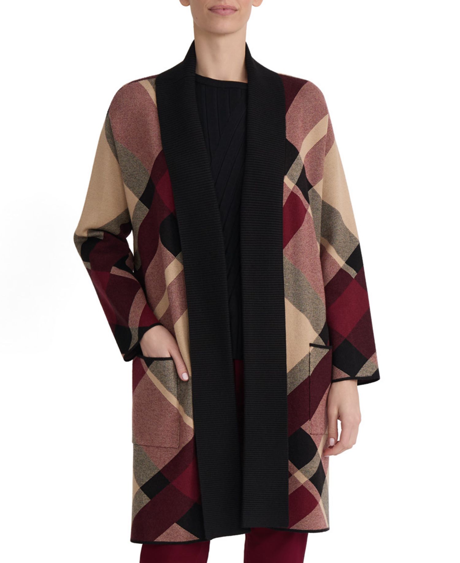 Women's Plaid Turnback Collar Long-Sleeve Cardigan