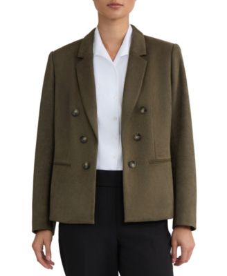 Petite Double-Breasted Notch-Collar Faux-Suede Blazer