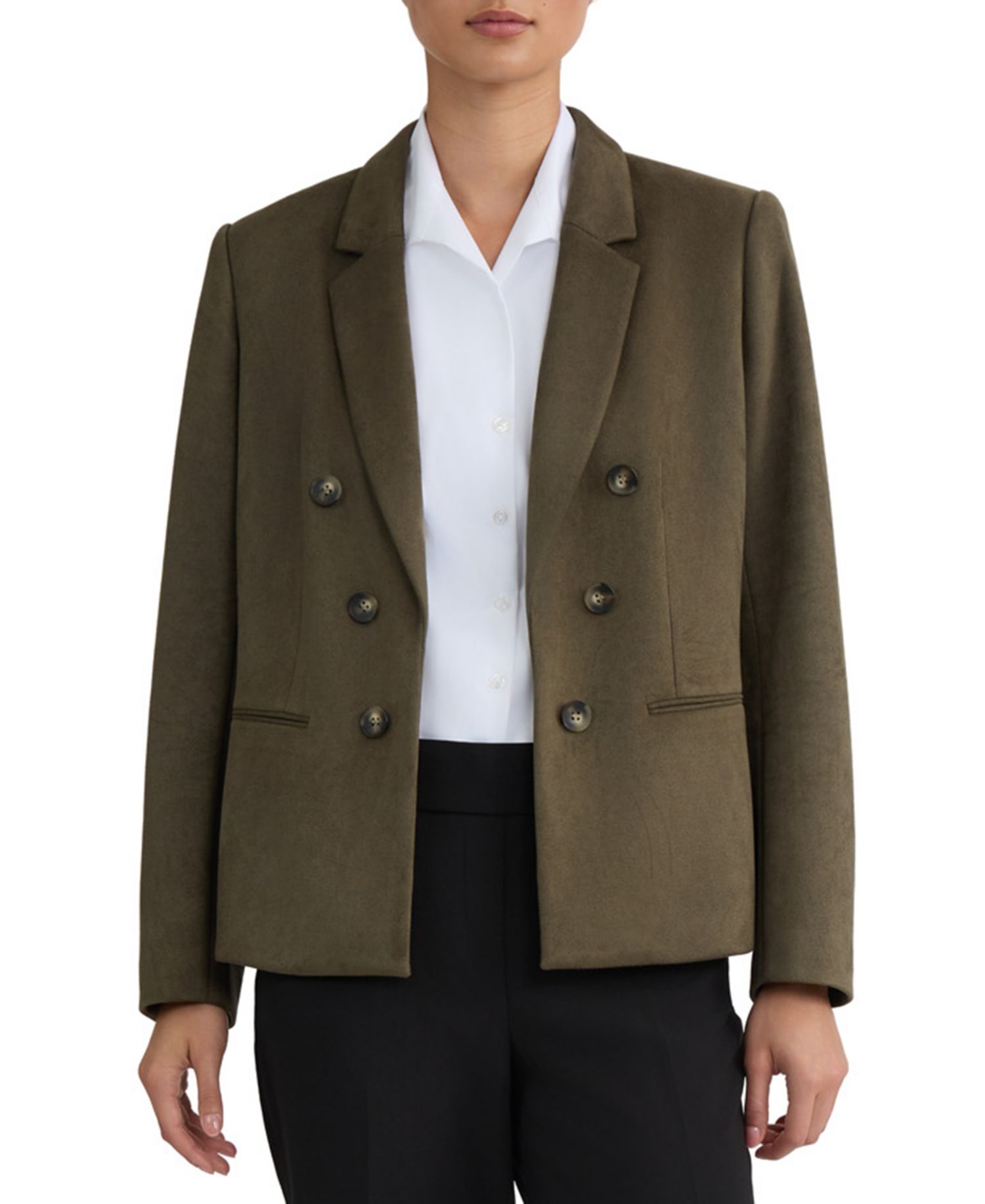 Petite Double-Breasted Notch-Collar Faux-Suede Blazer