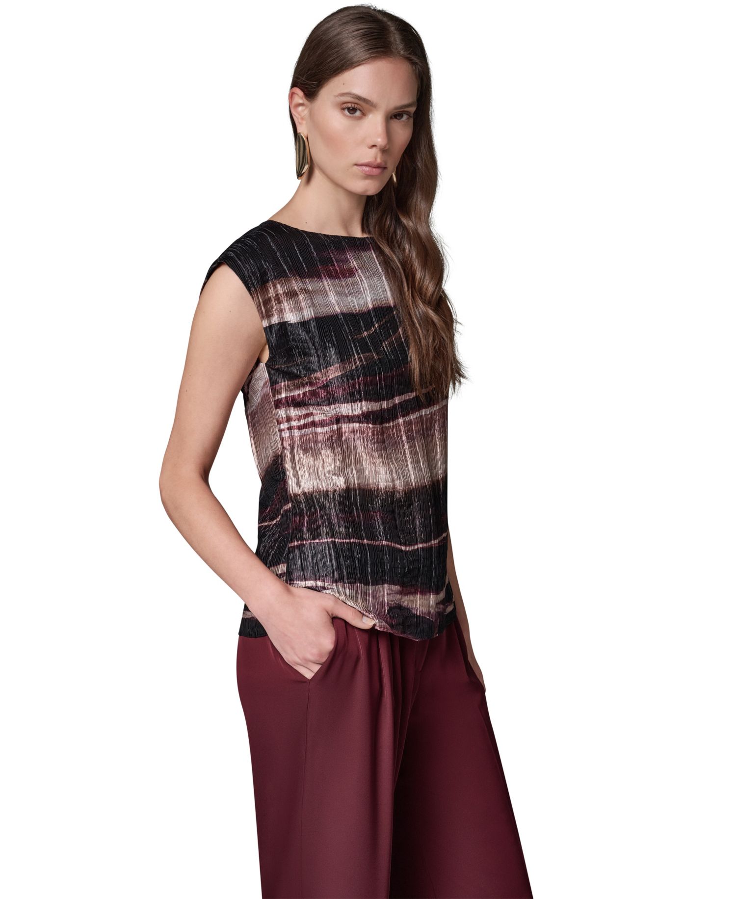Petite Sleeveless Boat-Neck Striped Blouse