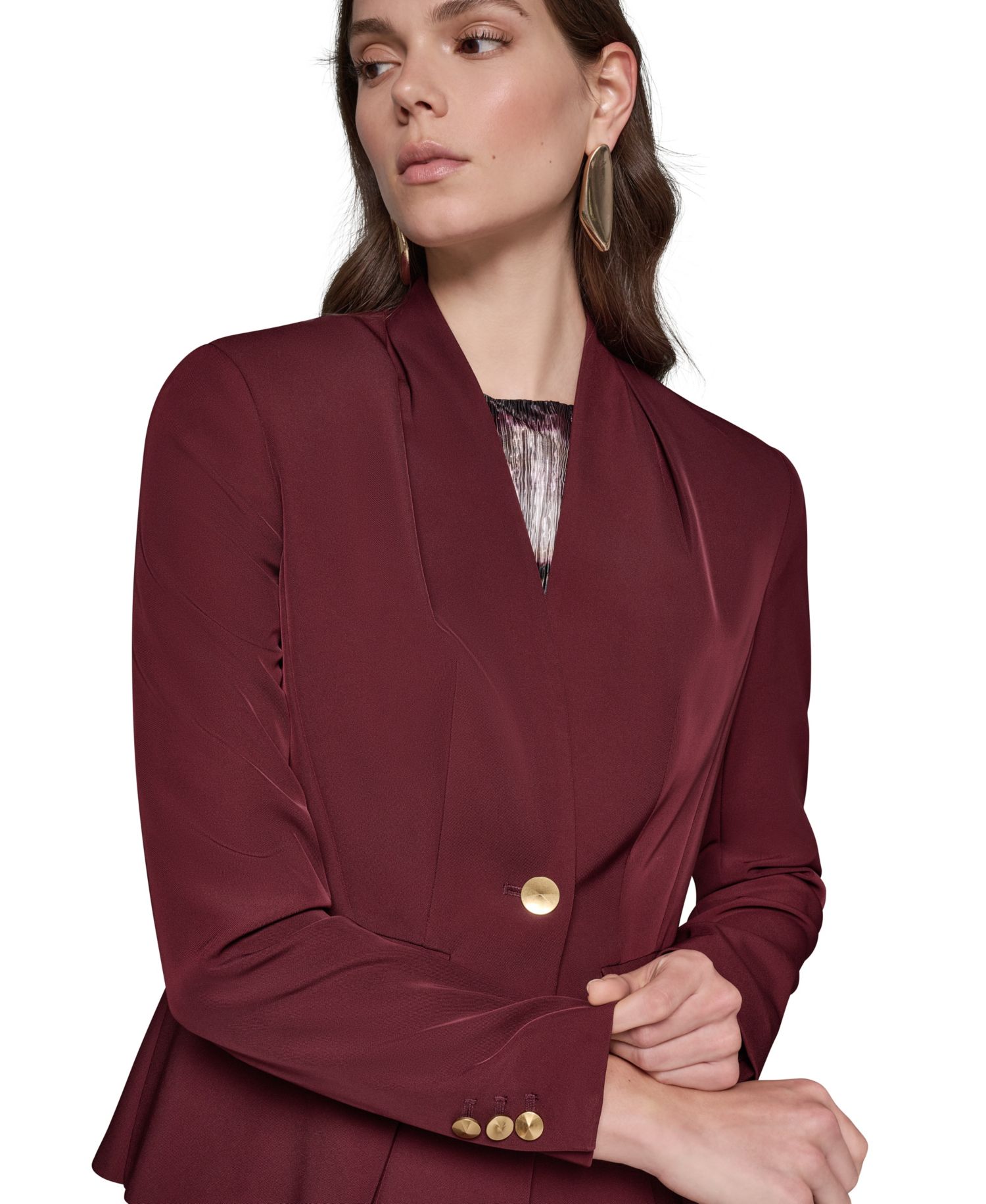 Women's Petite Collarless Peplum Blazer