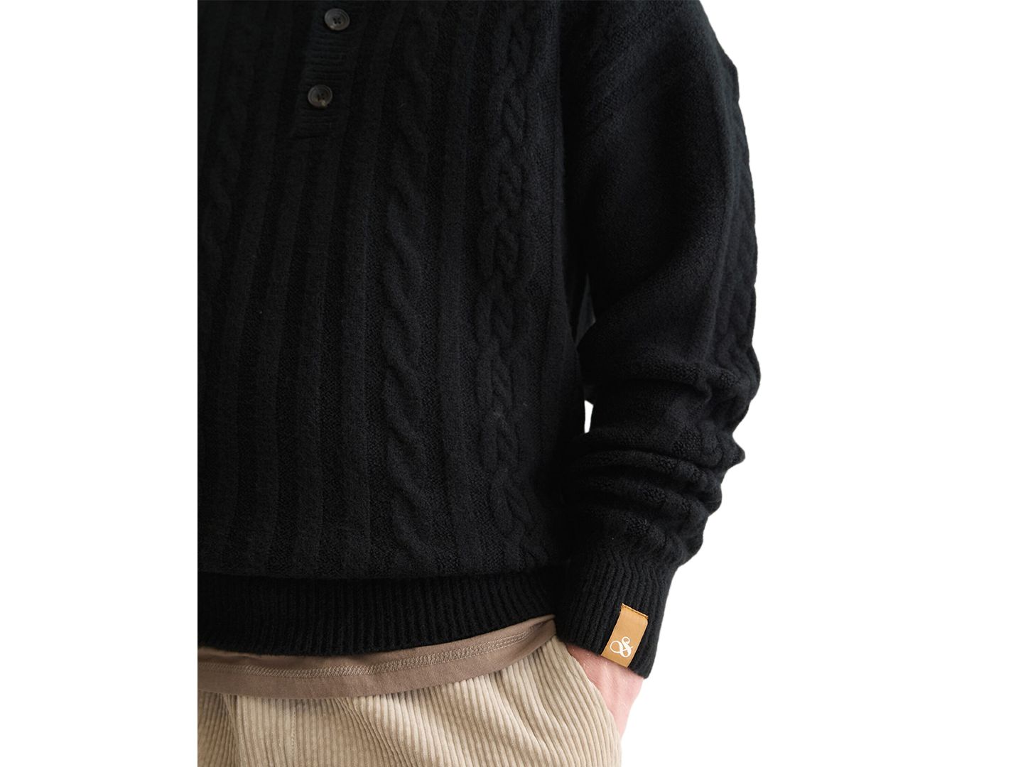 Мужской свитер SCOTCH & SODA Soft Knit Polo Cable Dropped Shoulder Polo Sweater, цвет: Meteorite — фото 3