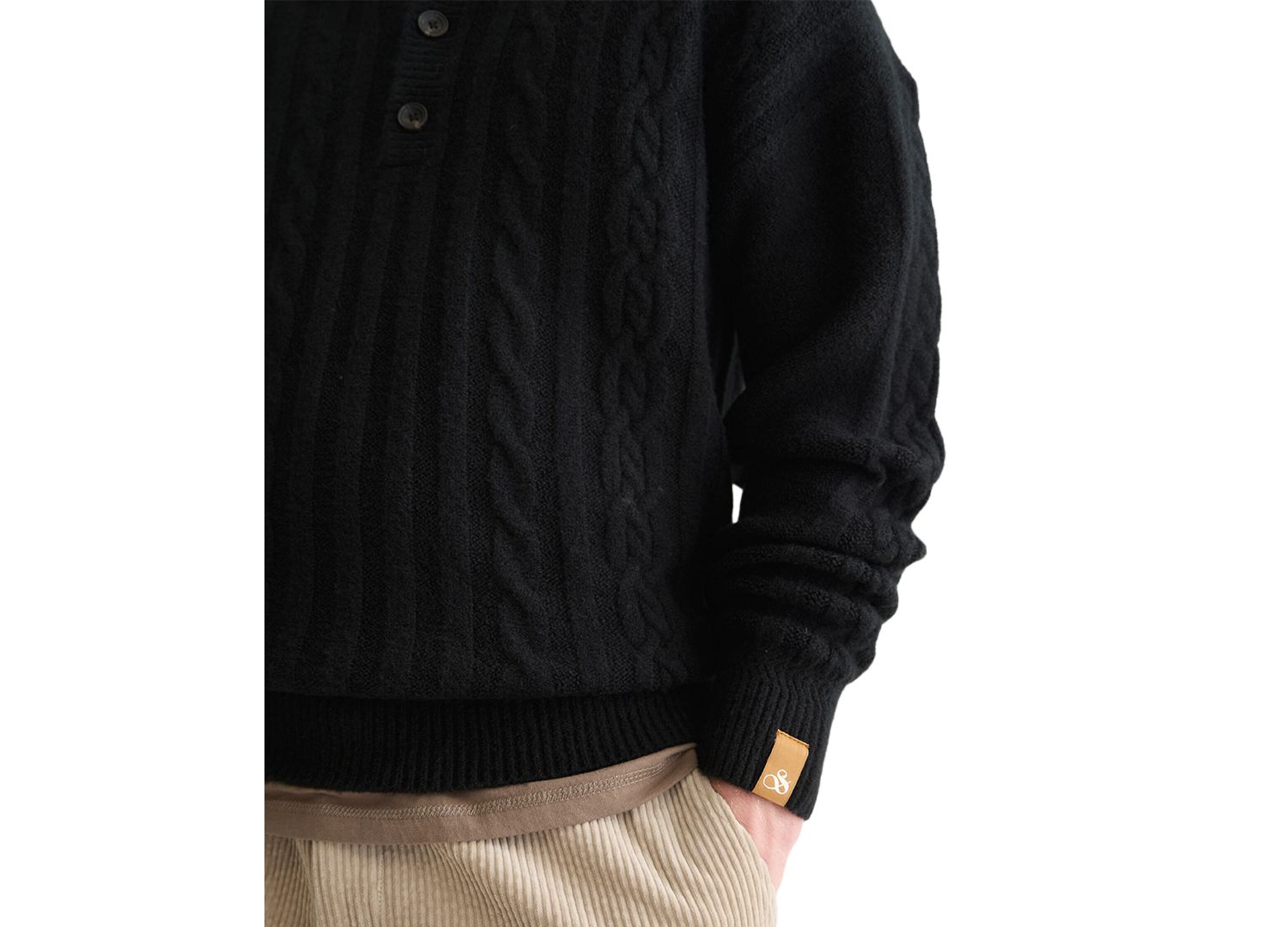 Men's Soft Knit Polo Cable Dropped Shoulder Polo Sweater