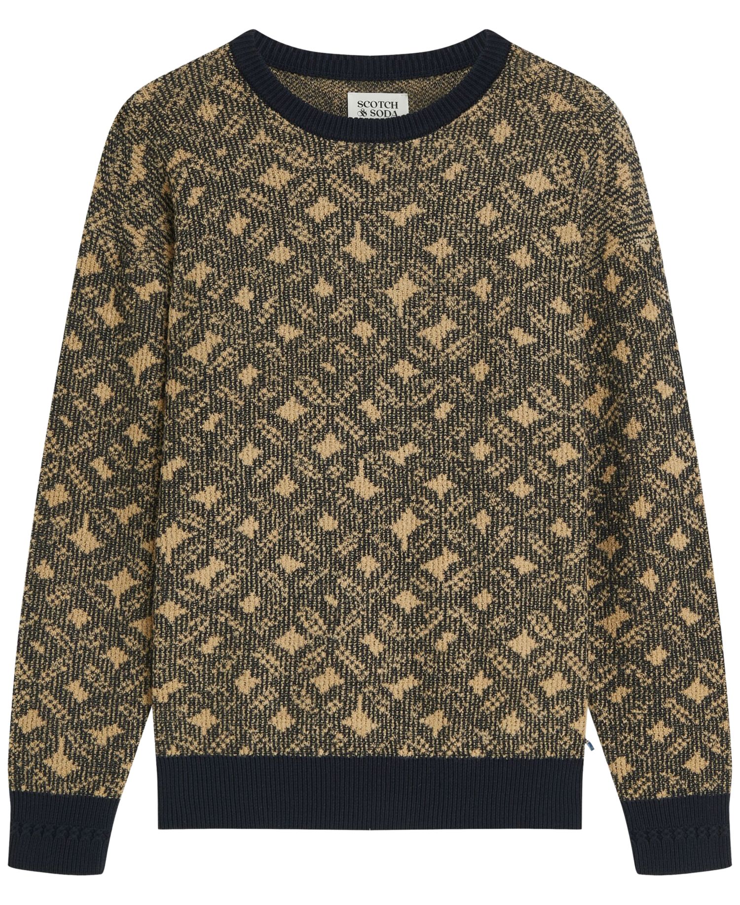 Men's Jacquard Wool-Blend Dropped Shoulder Crewneck Sweater