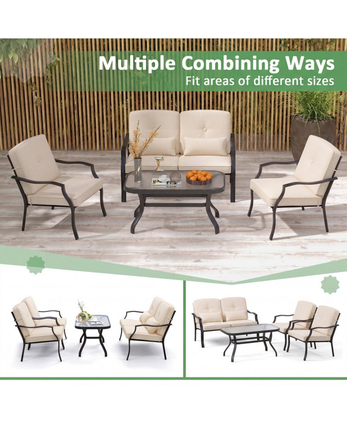 Sugift 2-Piece Metal Outdoor Chairs with Seat and Back Cushions