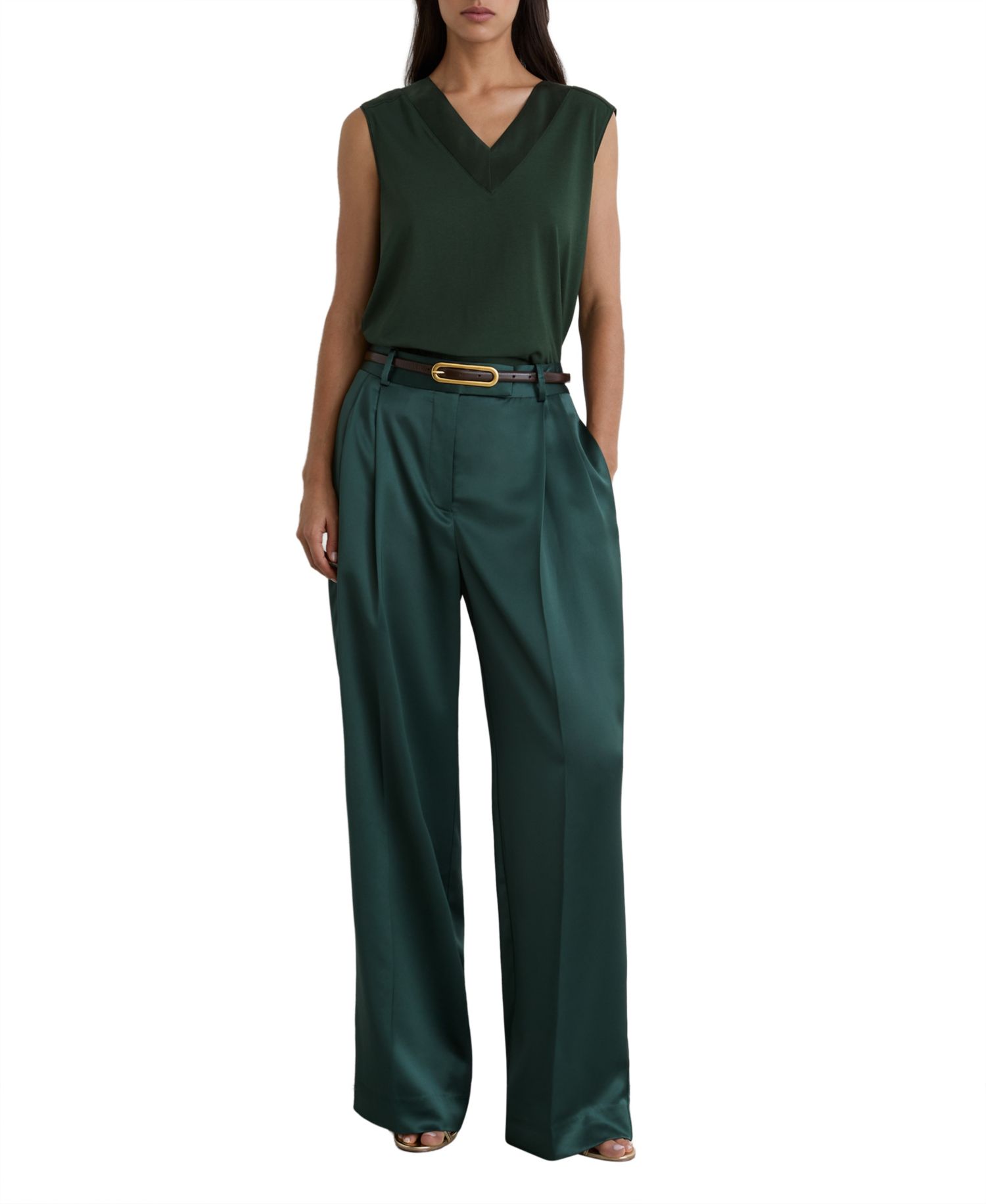 Women's Kallie Sleeveless V-Neck Silk-Trim Top
