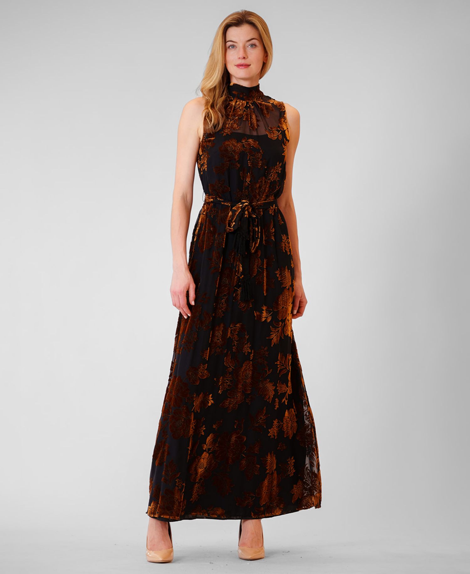 Women's Velvet-Print Floral A-Line Dress