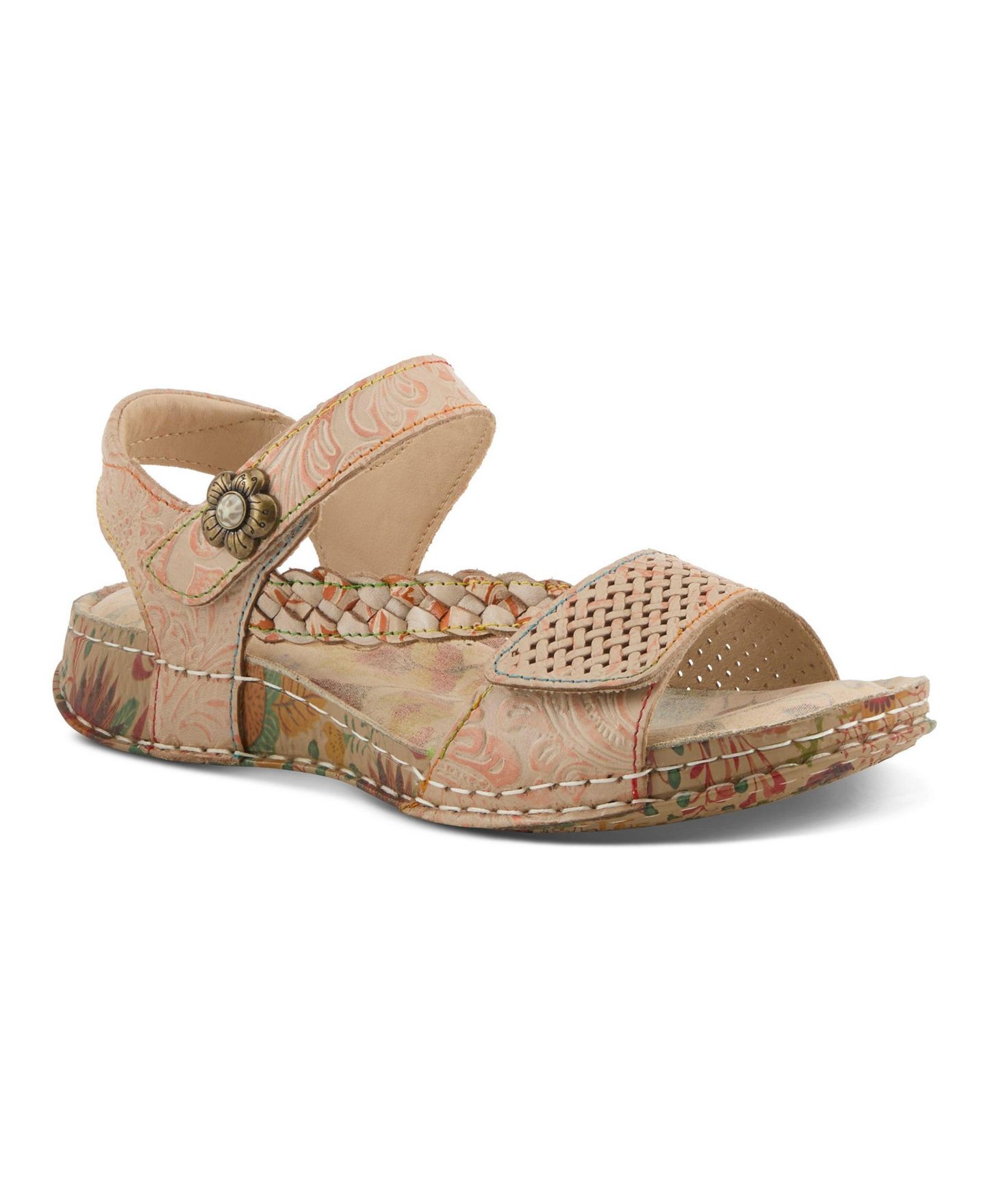 Женские сандалии L'Artiste Popular Quarter Strap Sandal with Leather Upper, цвет: Бежевый разноцветный — фото 1