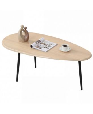 Oval Mid-Century Coffee Table with Sturdy Metal Frame and Wide Tabletop