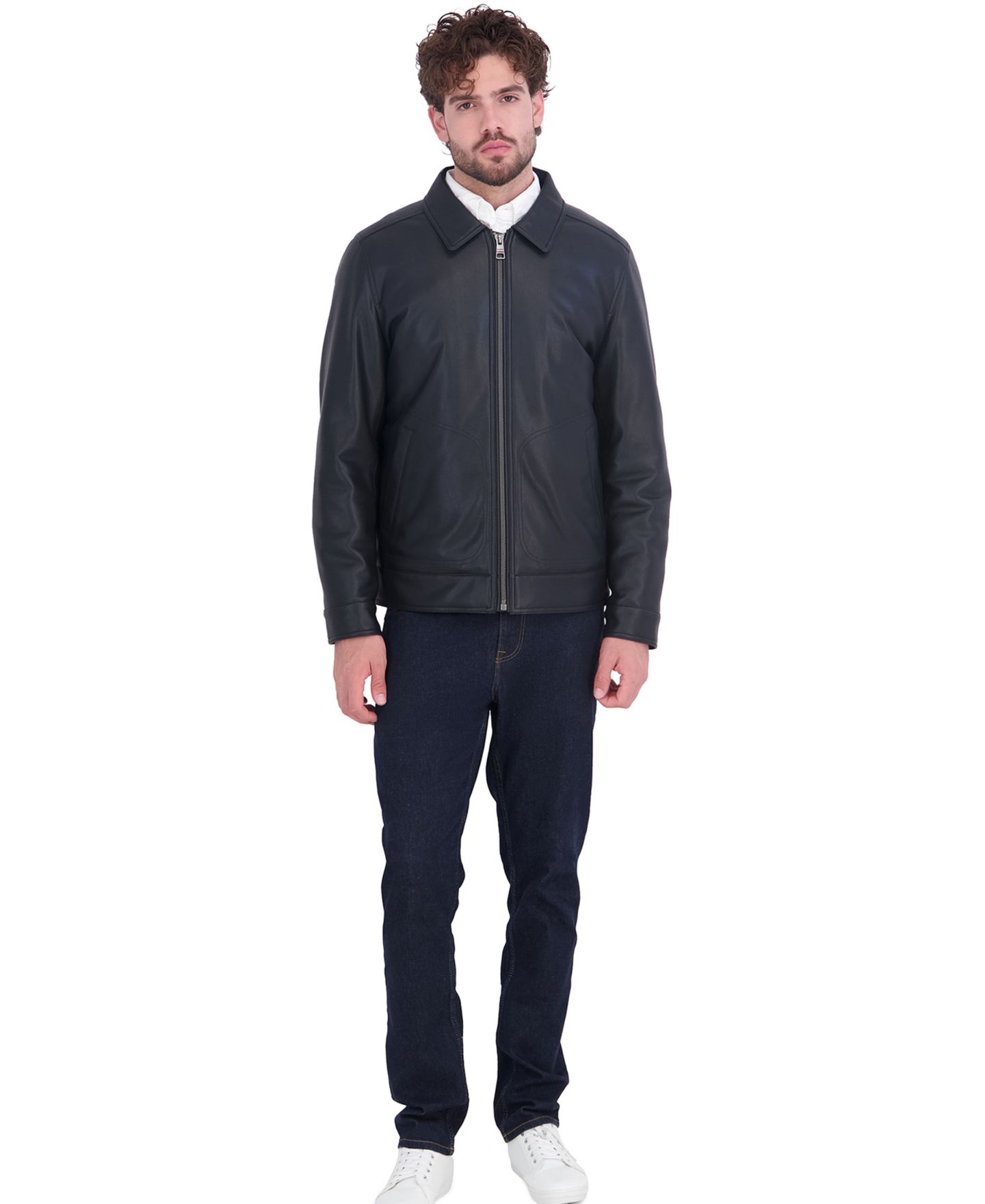 Мужская куртка Tommy Hilfiger Faux Leather Point Collar Open Bottom, цвет: Чёрный — фото 2