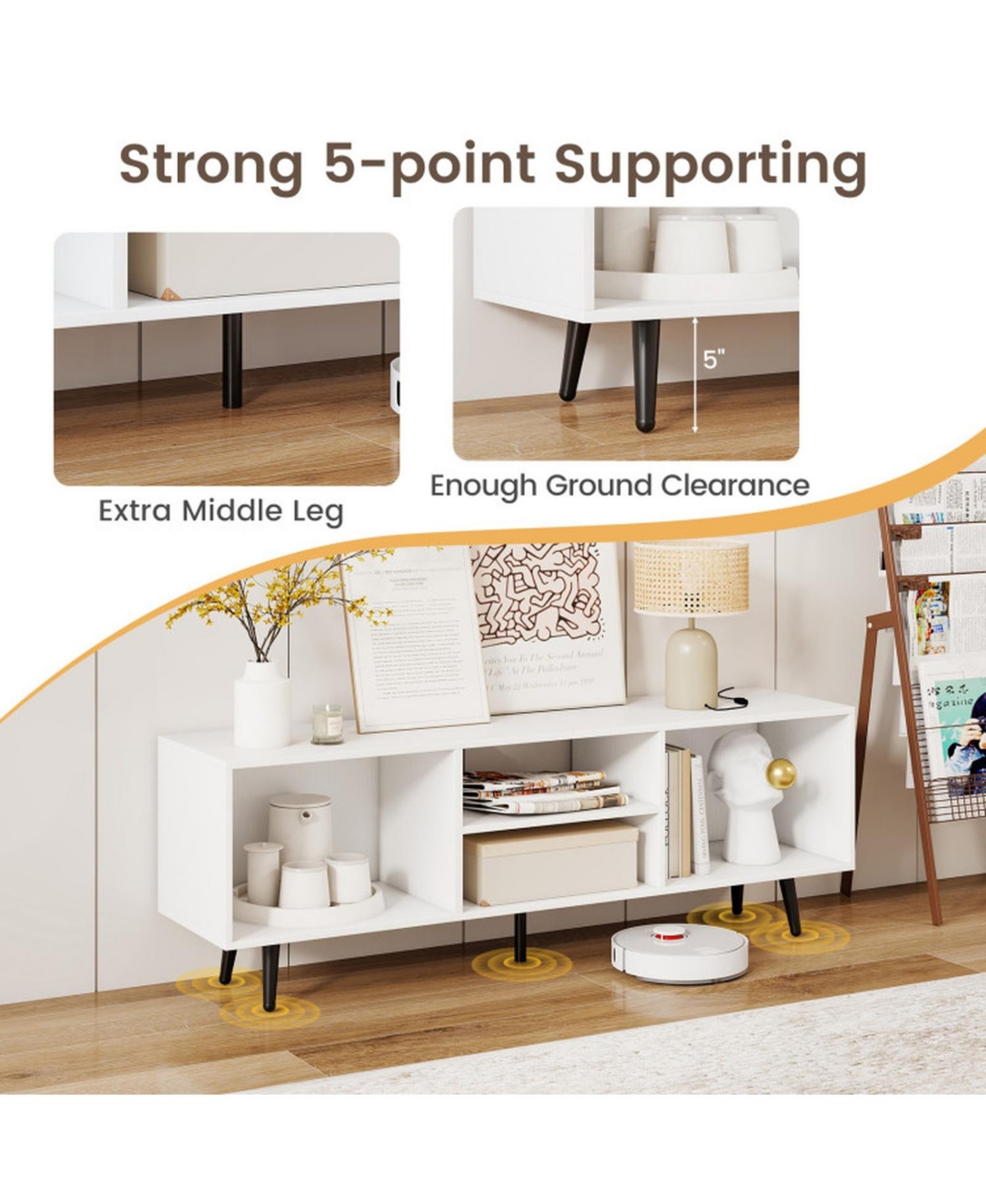 Sugift Tv Stand with Storage Compartments and Metal Legs